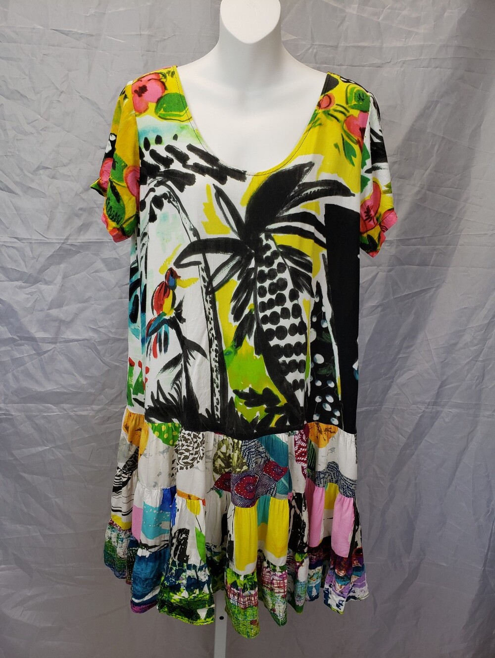 Vintage Jams World Hattie Drop Waist Parrot Cove Tropical Tiered Skirt Dress